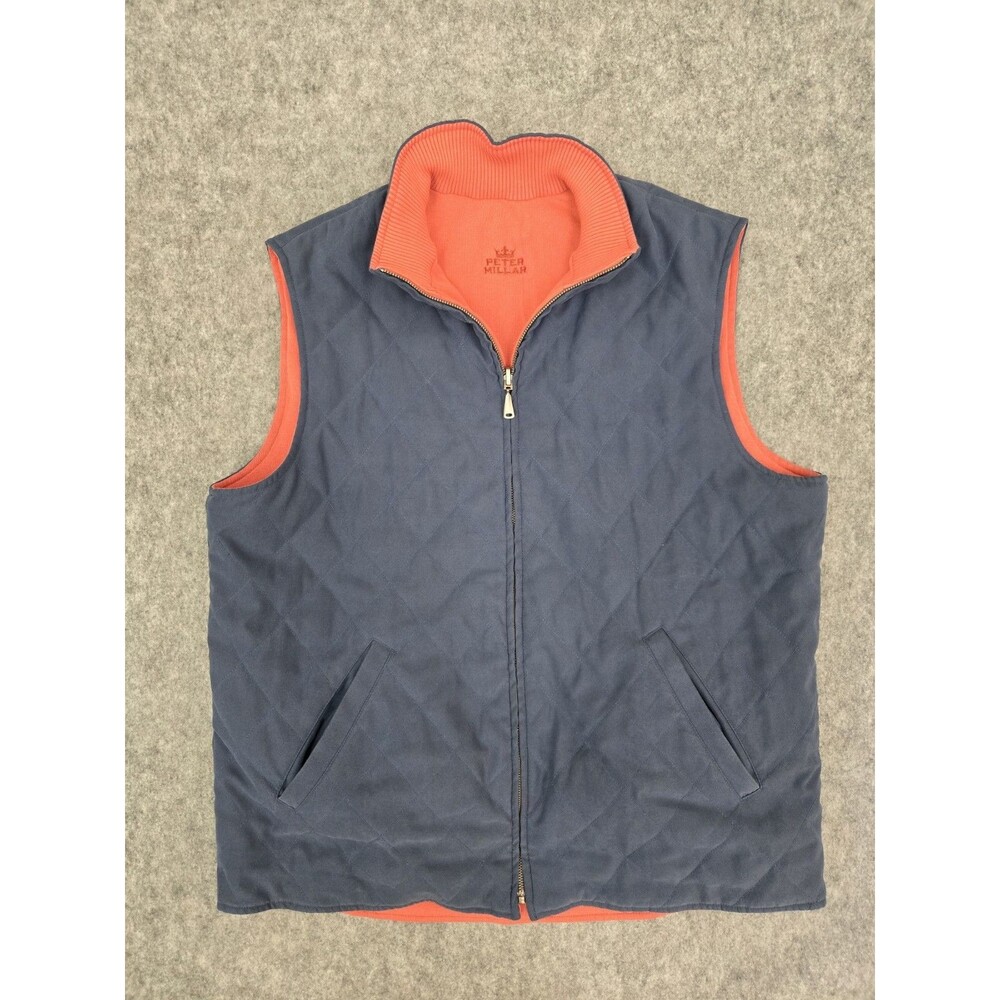 Peter Millar Vest Mens XL Blue Quilted Reversible Full Zip Fleece Golf Outdoor